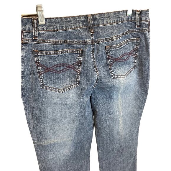 Vintage 90s Y2K Mid Rise Bootcut Relaxed Fit Embroidered Pockets Denim Jeans - Picture 4 of 12